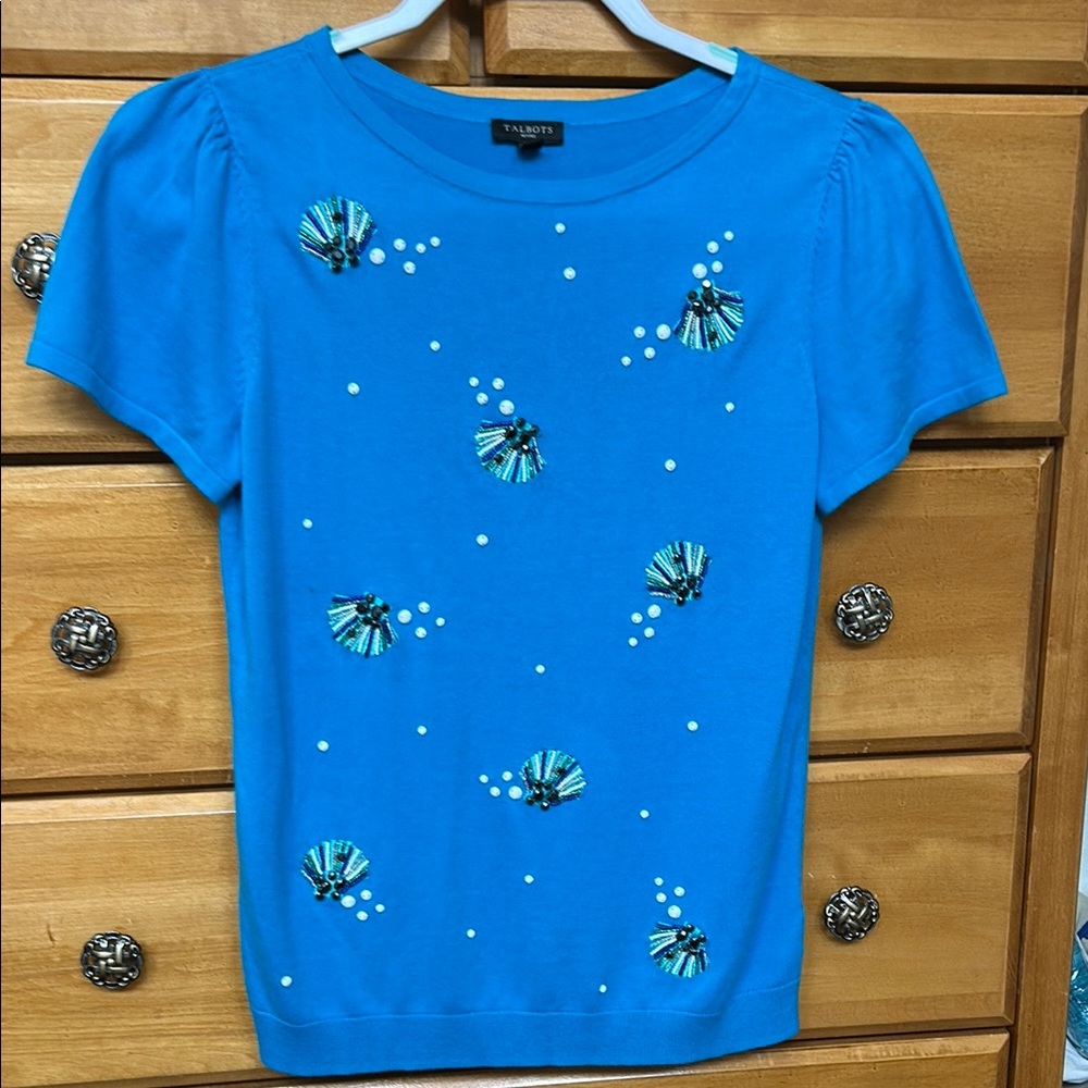 Talbots Blue Embellished Blouse